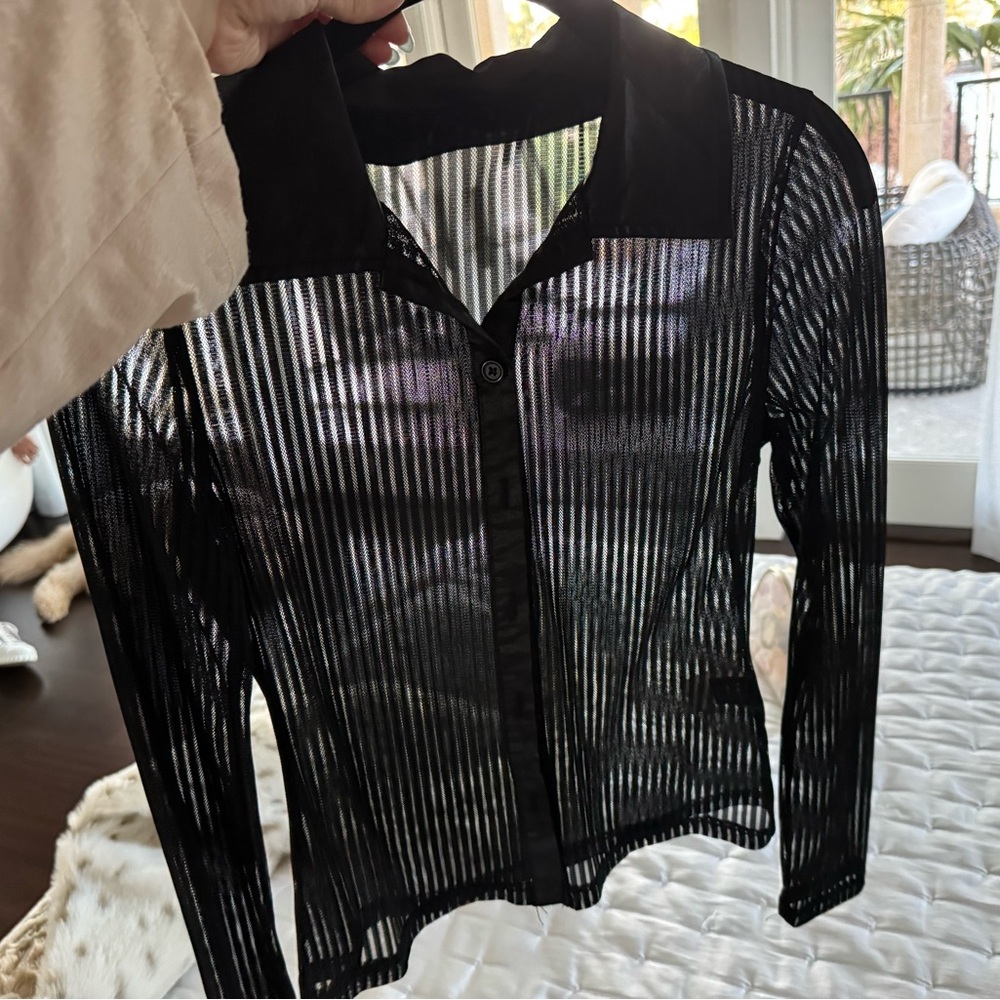 Black Sheer Striped Women's Top